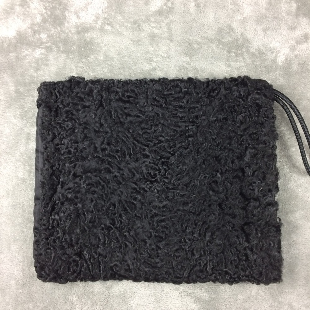 Black Lambswool Muff Purse Combo Antique Fur Persian‎ Lamb Curly Hand Warmer 50s